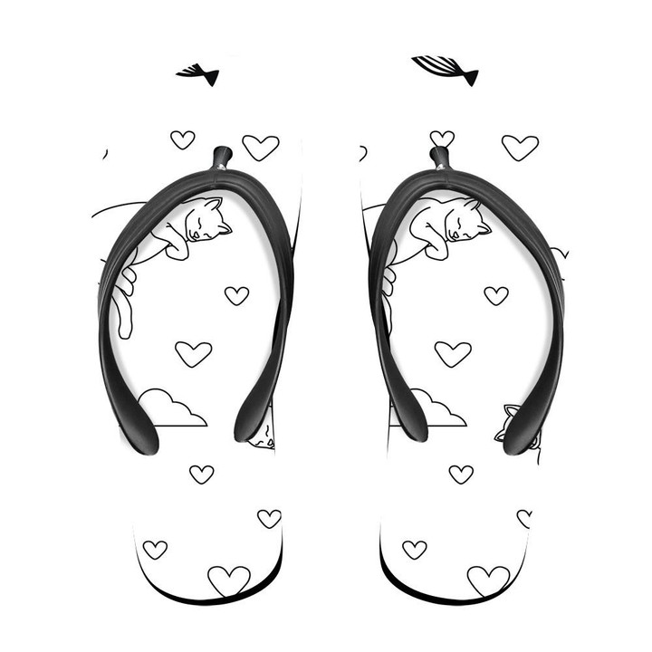 The Image Of Cats Fish And Hearts Flip Flops For Men And Women