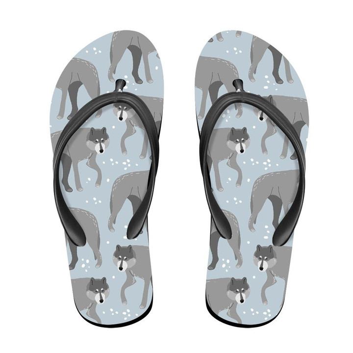 The Image Of A Wolf And White Dot Flip Flops For Men And Women