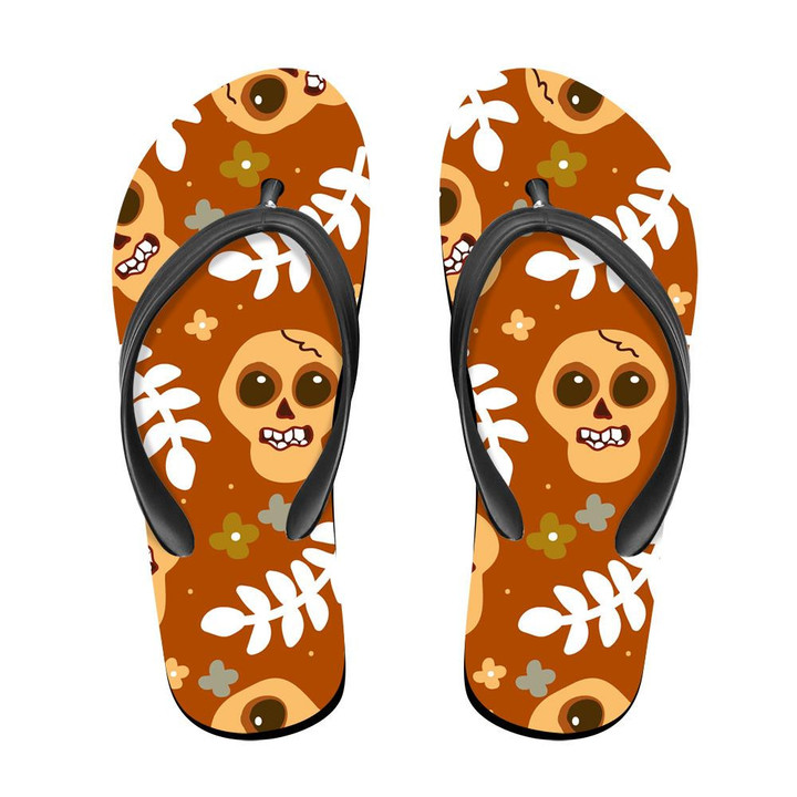 The Human Skulls Are Funny With Leaves And Flowers Flip Flops For Men And Women