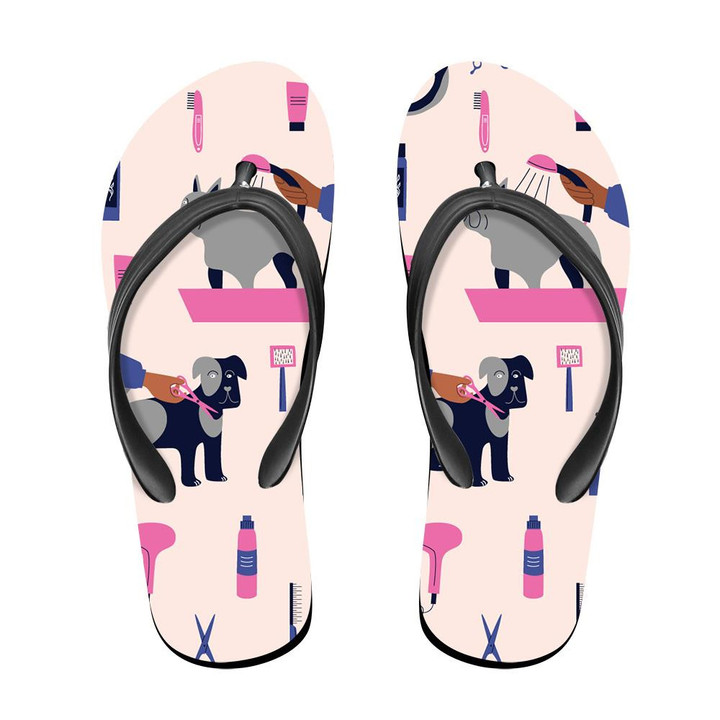 The Grooming Salon Dogs In Cartoon Background Flip Flops For Men And Women