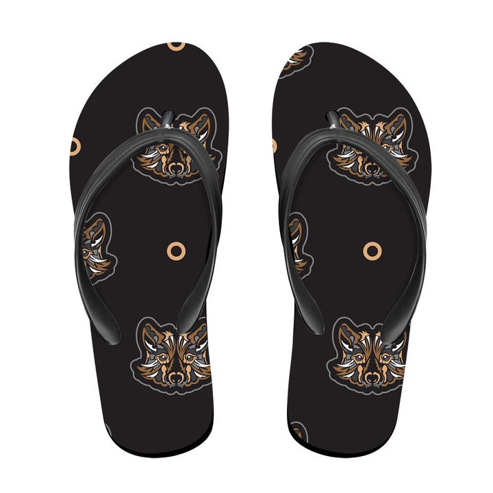 The Face Of A Wolf And Gold Ring Flip Flops For Men And Women