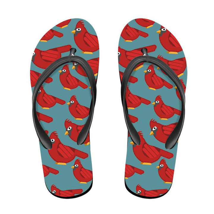 The Drawing Red Cardinal Bird On A Blue Background Flip Flops For Men And Women