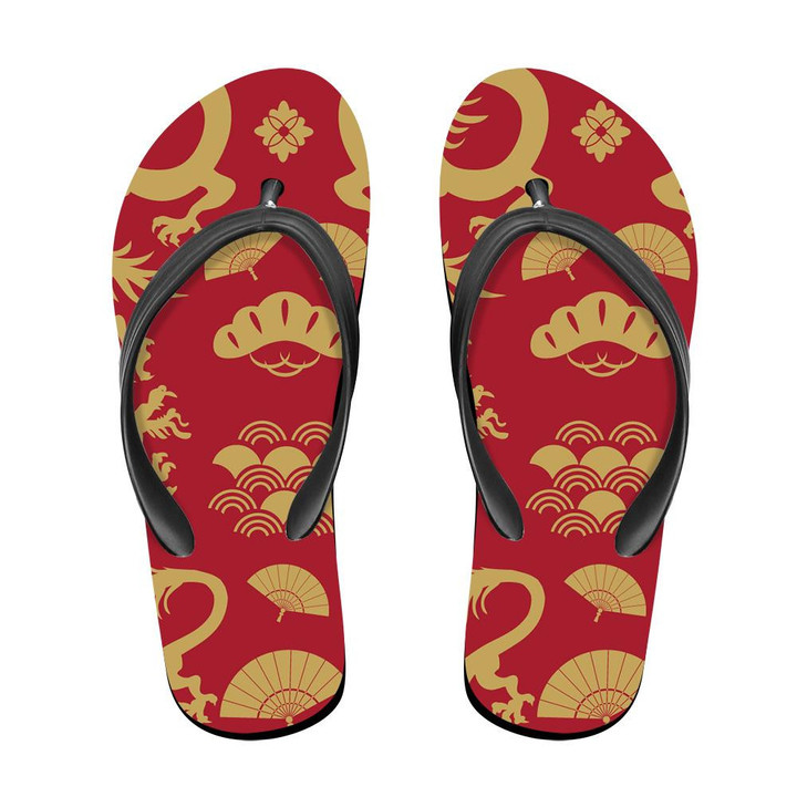 The Dragons And Symbol Bonsai Fan Sea Vawes Flip Flops For Men And Women