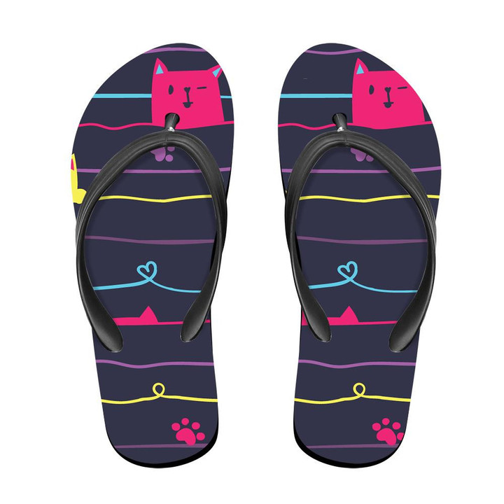Abstract Line With Hearts And Cat Laughs Flip Flops For Men And Women