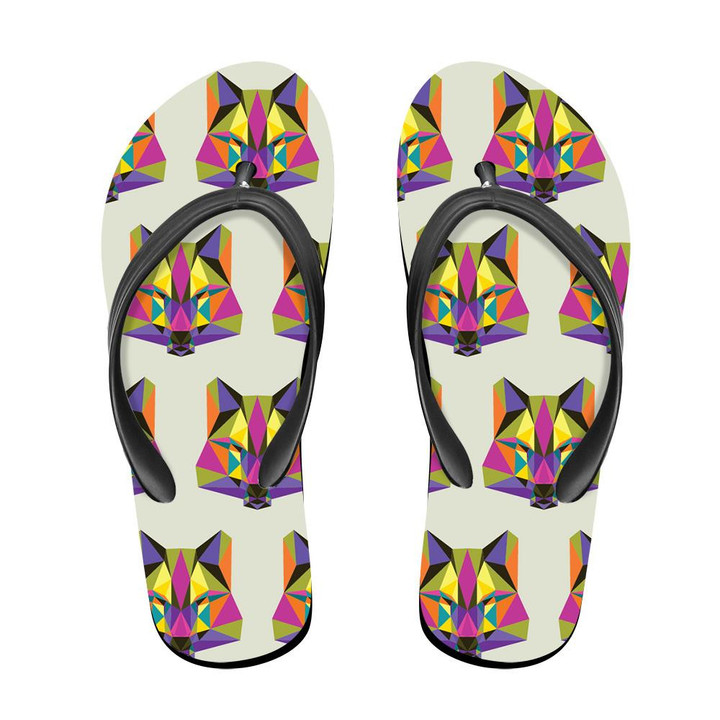 Abstract Colored Polygonal Triangle Geometric Wolf Flip Flops For Men And Women