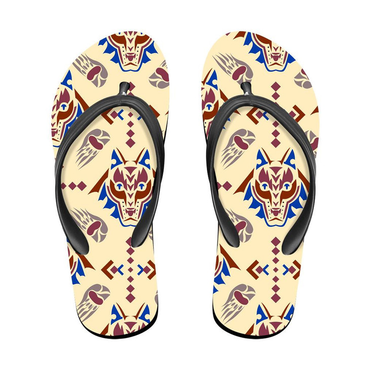 A Wolf Head In American Indian Folk Style Flip Flops For Men And Women