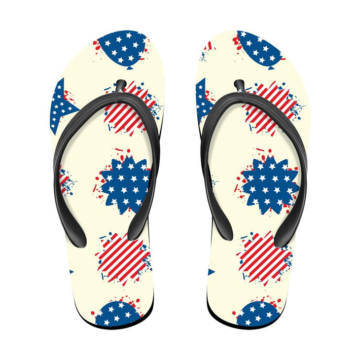 A Pattern Of Blue Stars And Red Striped Flower For 4th Of July Flip Flops For Men And Women