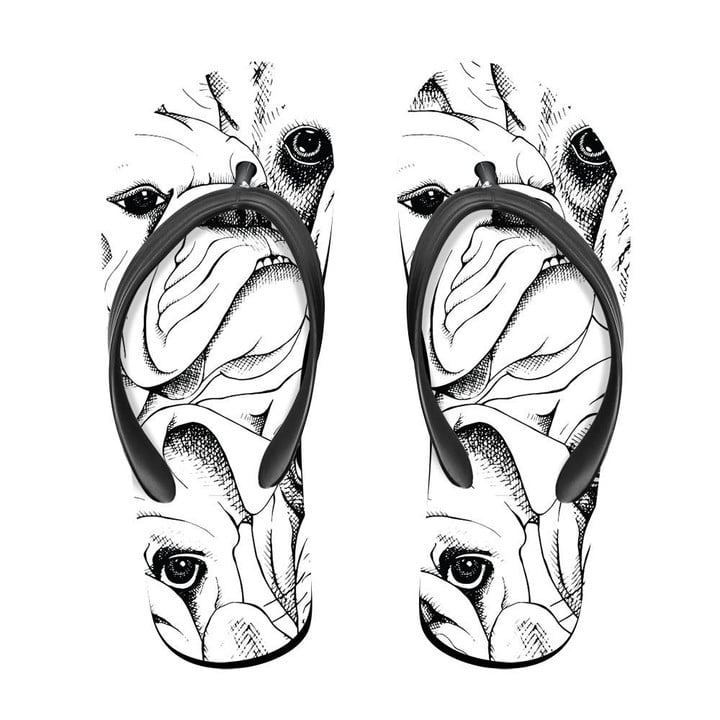 A Bulldog Portraits Black And White Flip Flops For Men And Women