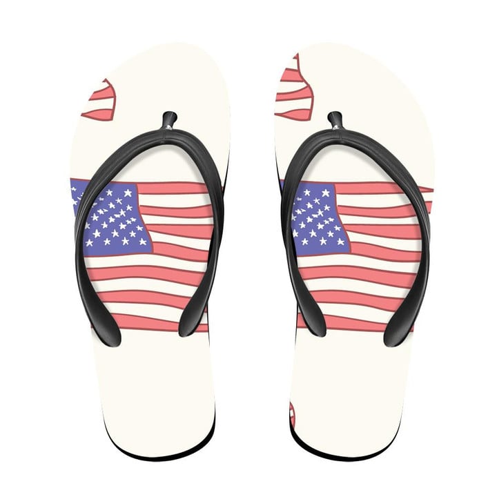 A American Flag Icon Waving Elements On Bright Background Flip Flops For Men And Women