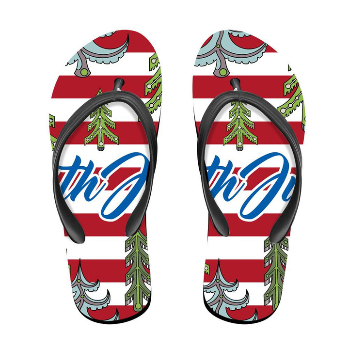 4th Of July Independence Day American Flag Texture Pattern With Christmas Trees Flip Flops For Men And Women