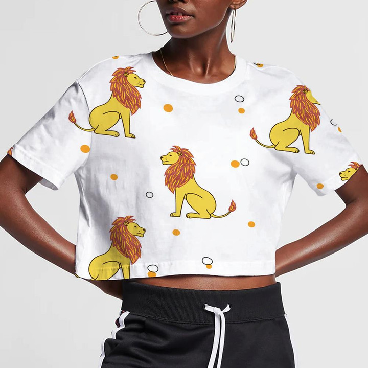 Yellow Lion With Brown Mane On White Background 3D Women's Crop Top