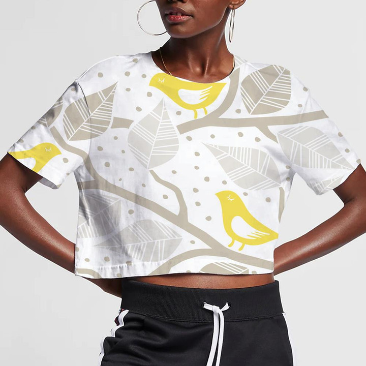 Yellow Bird Perched On Gray Tree Branch 3D Women's Crop Top