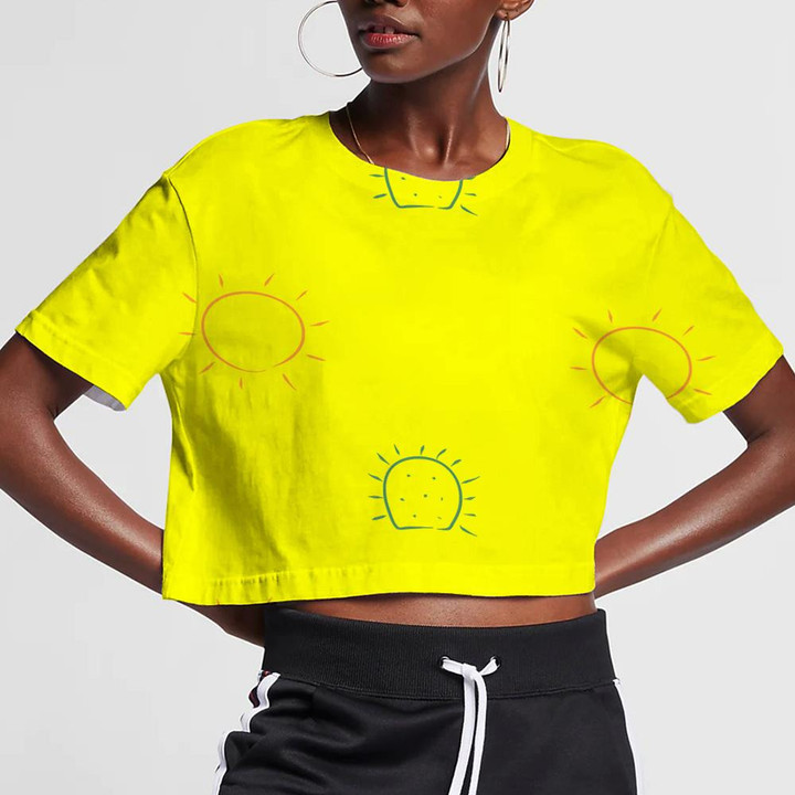 Yellow Background With Sun And Cactus 3D Women's Crop Top