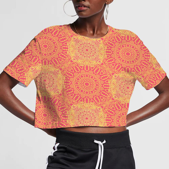 Yellow And Pink Ethnic With Mandala Ornament 3D Women's Crop Top