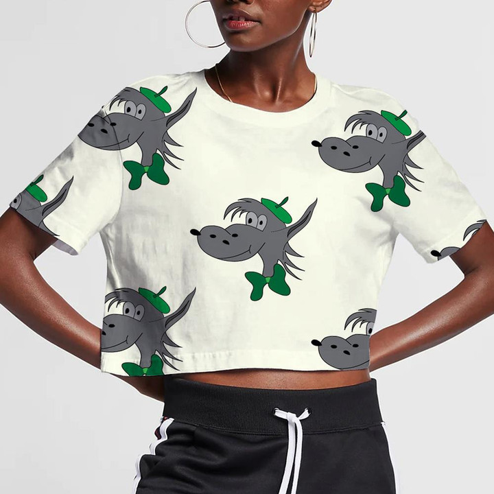 Wolf Abstract In Green Hat On A Light Background 3D Women's Crop Top