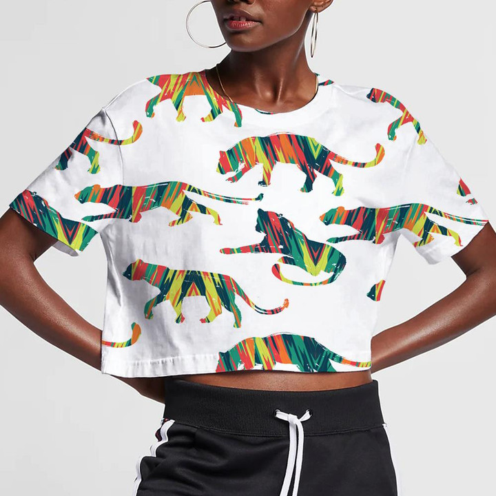 Wild Animals Leopard Repeat Abstract Silhouettes 3D Women's Crop Top