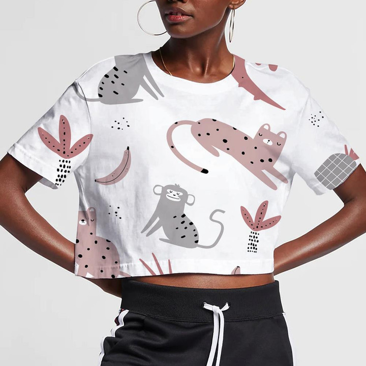 Wild African Leopard With Monkey And Crocodile 3D Women's Crop Top