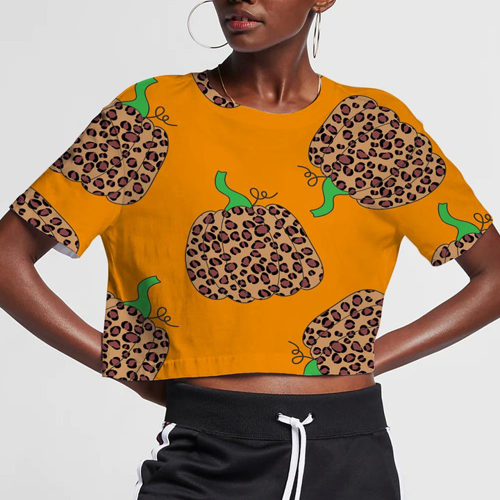 Wild African Leopard With Halloween Pumpkin 3D Women's Crop Top