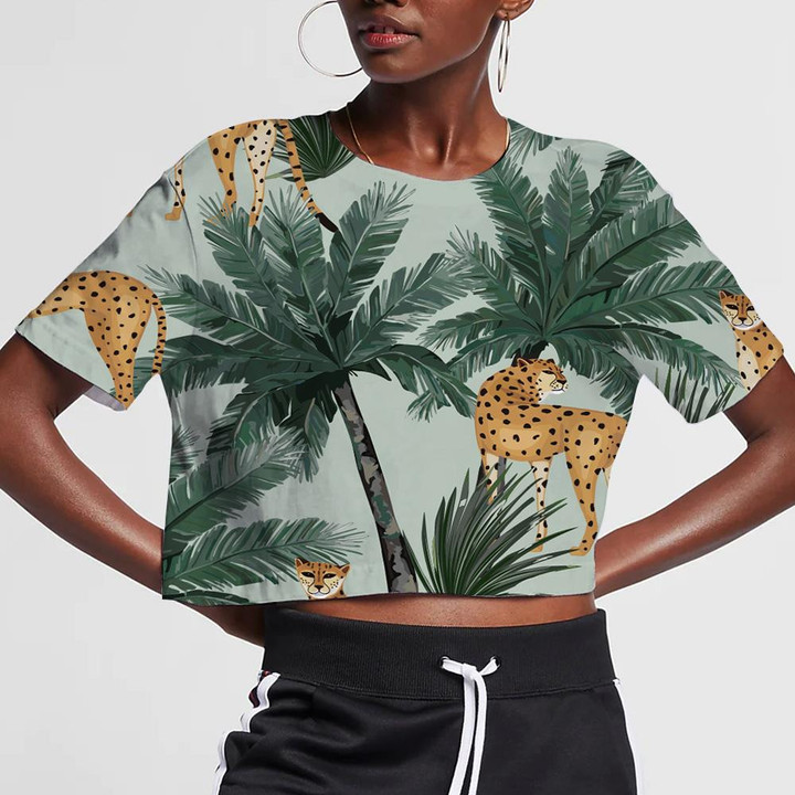 Wild African Jungle Summer Palm Trees And Leopards 3D Women's Crop Top