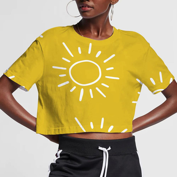White Suns On Yellow Background 3D Women's Crop Top