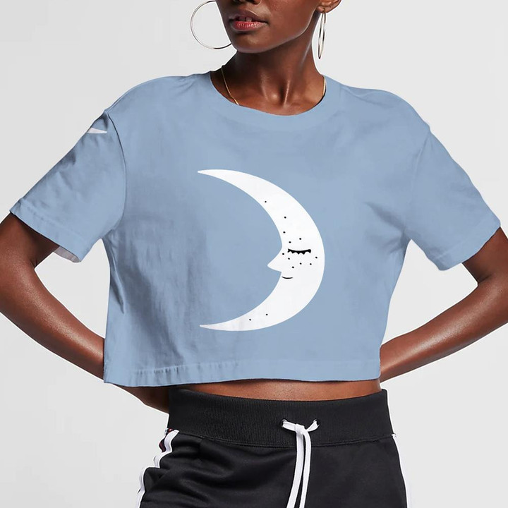 White Moon With Closed Eyes In Vintage Style 3D Women's Crop Top