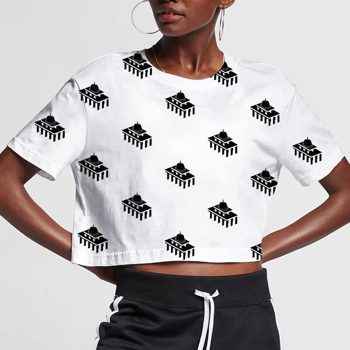 White House Usa Pattern In Black And White 3D Women's Crop Top