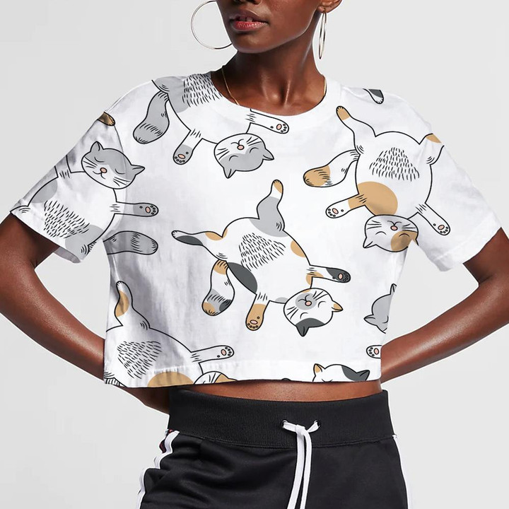 White And Grey Cat Cute Animal Style 3D Women's Crop Top