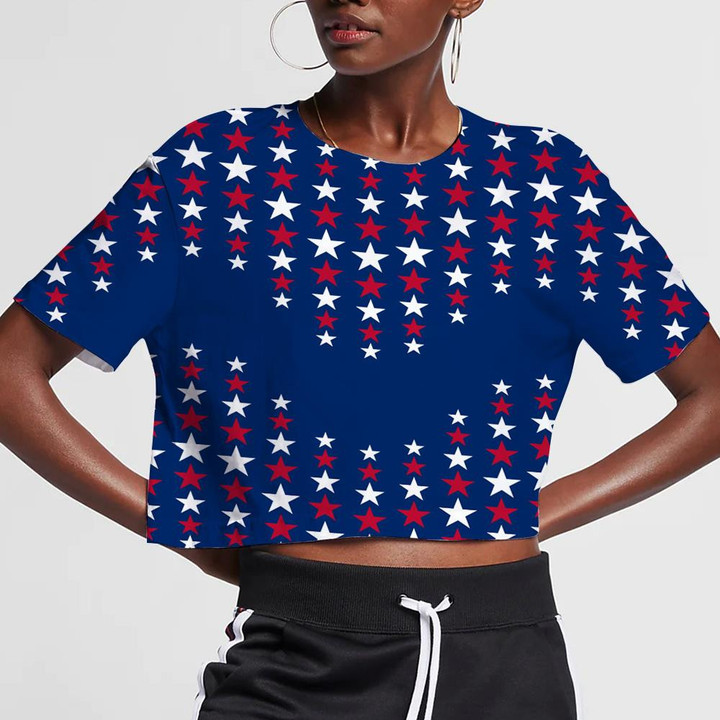Wavy Ornament With Stars In Traditional American Colors 3D Women's Crop Top