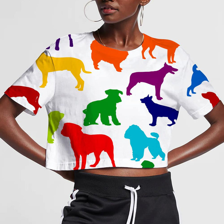 Watercolor Cute Dogs Silhouettes Isolated Background 3D Women's Crop Top