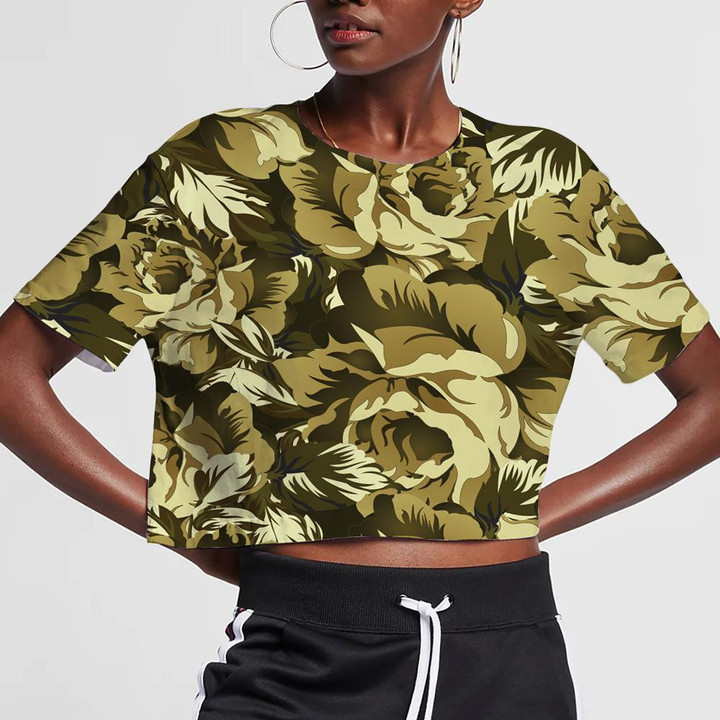 Vintage Charming Roses Flower In Camouflage Pattern 3D Women's Crop Top
