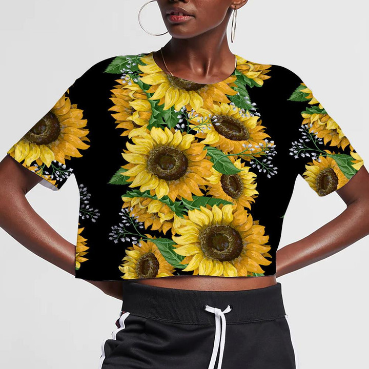 Vertical Striped Of Sunflowers On Black Background 3D Women's Crop Top