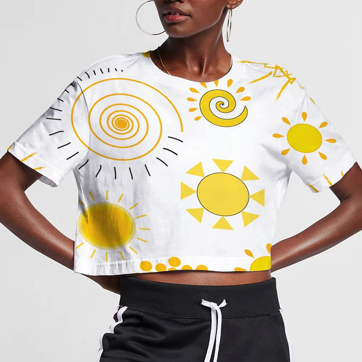 Various Yellow Sun On White Background 3D Women's Crop Top