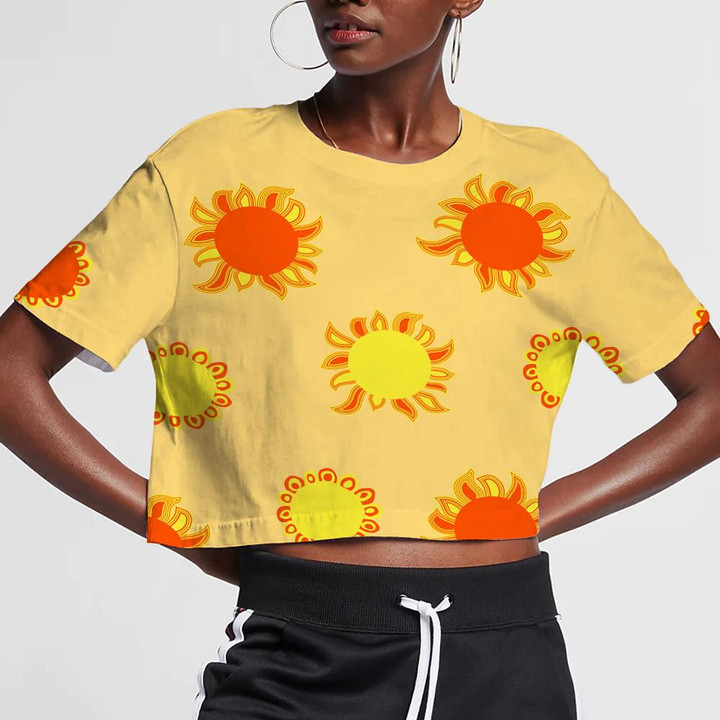Various Suns In Yellow Background 3D Women's Crop Top