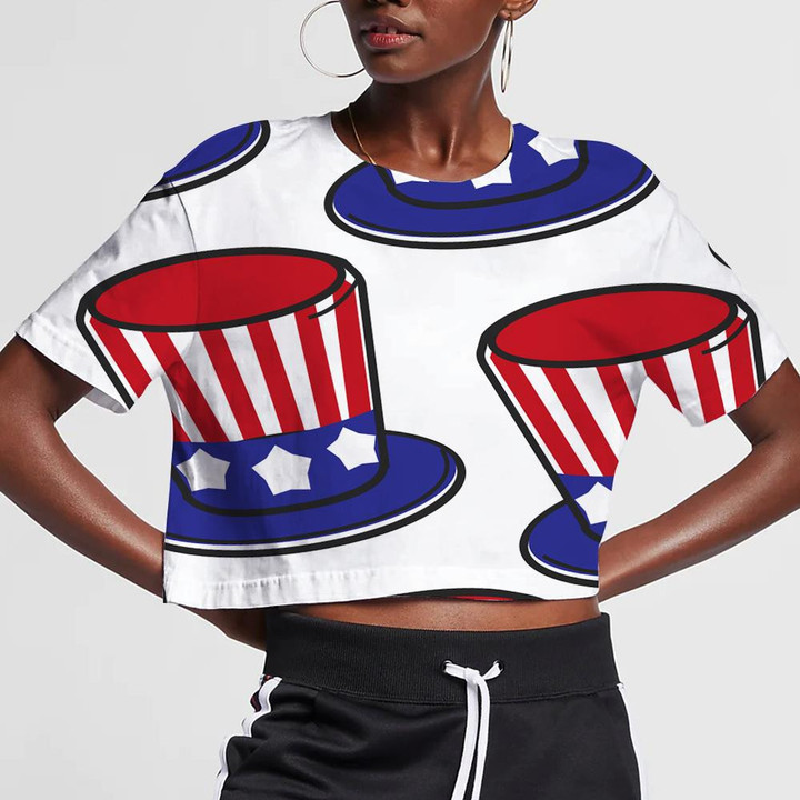 USA Symbol American Flag Hat Pattern Stripes And Stars 3D Women's Crop Top