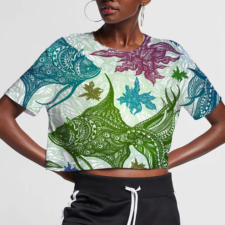 Underwater World Creatures Amazing Fishes And Seaweed Abstract Pattern 3D Women's Crop Top