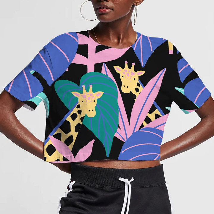 Tropical Pattern With Exotic Leaves And Giraffe 3D Women's Crop Top