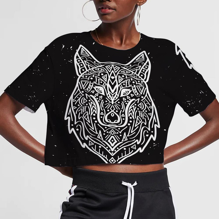Tribal Style Wolf With Ethnic Ornaments 3D Women's Crop Top
