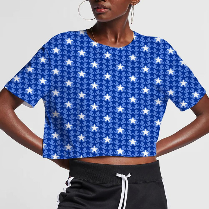 Tiny Stars Symbols Of American Flag In Blue And White 3D Women's Crop Top