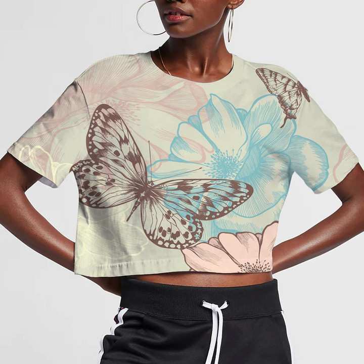 Theme Floral With Roses And Butterflies 3D Women's Crop Top
