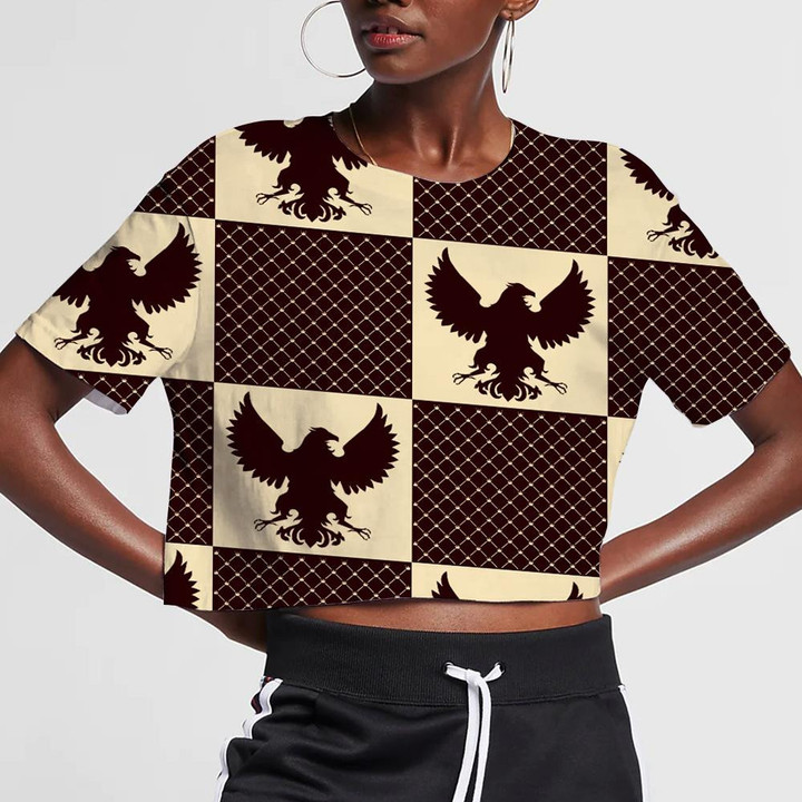 The Vintage Silhouette Of Eagle On Checkred 3D Women's Crop Top