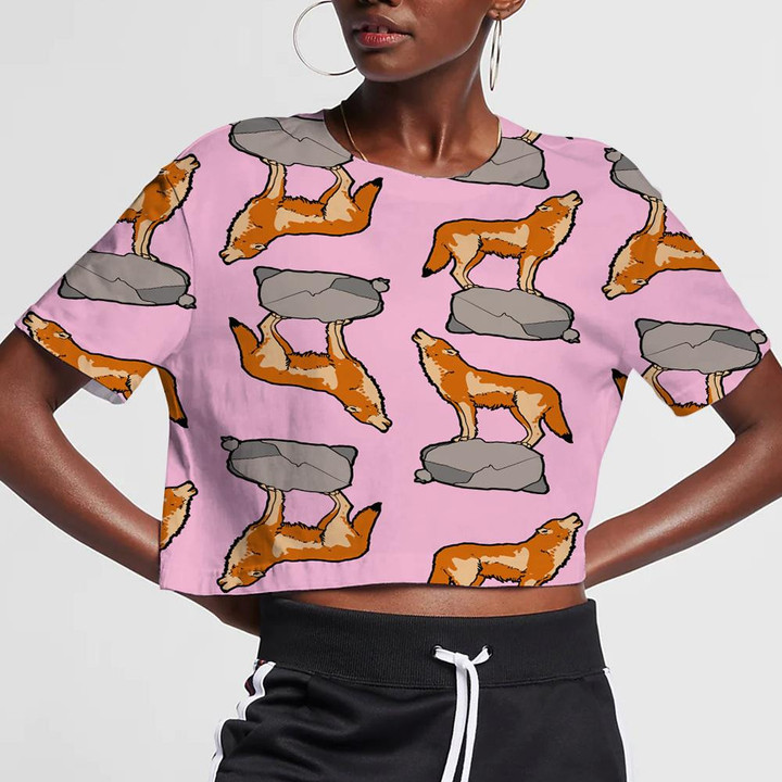 The Coyote Wolf Is Standing On The Rock 3D Women's Crop Top