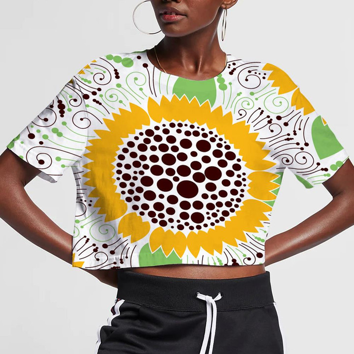 Symbols Of Peace Hippie Sunflower Brown Seeds By Dots Illustration 3D Women's Crop Top