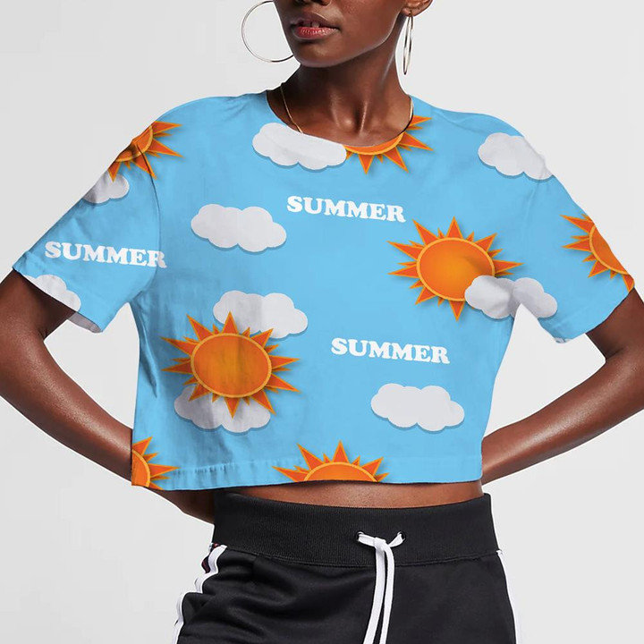 Summer Day With Hot Sun And Cloud 3D Women's Crop Top