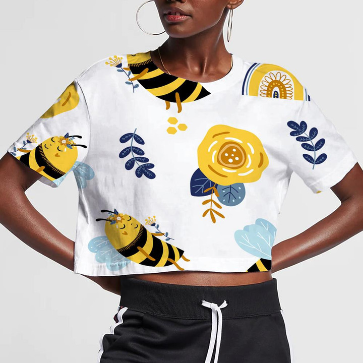 Summer Bees And Rainbows With Flowers 3D Women's Crop Top