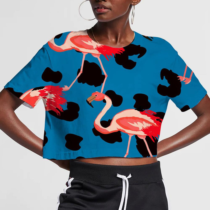 Summer Background With Flamingos And Leopard 3D Women's Crop Top