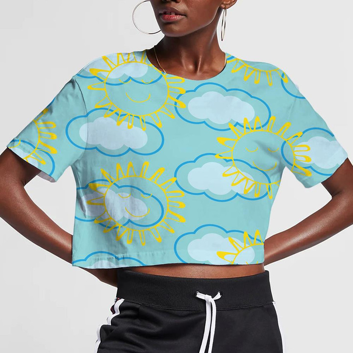 Smiling Sun And Cloud In The Blue Sky 3D Women's Crop Top