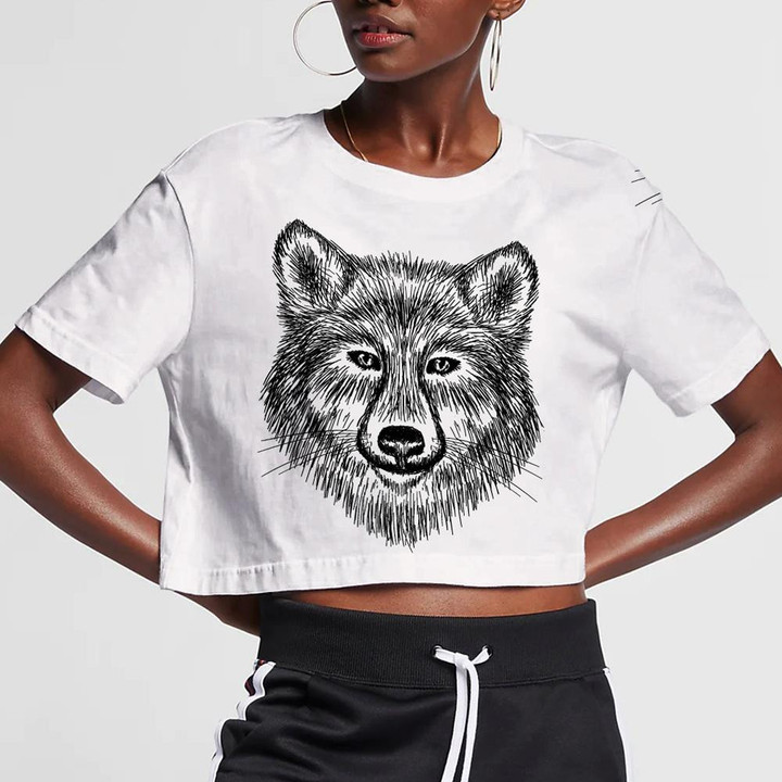 Sketch Realistic Face Wolf In Doodle Style 3D Women's Crop Top