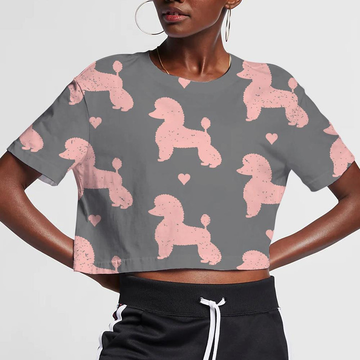 Silhouettes Pink Poodles Dog With Heart 3D Women's Crop Top