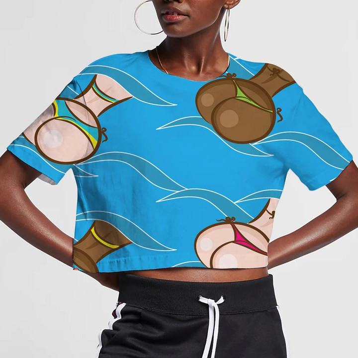 Sexy Body Of Swimming Women On Sea Background 3D Women's Crop Top