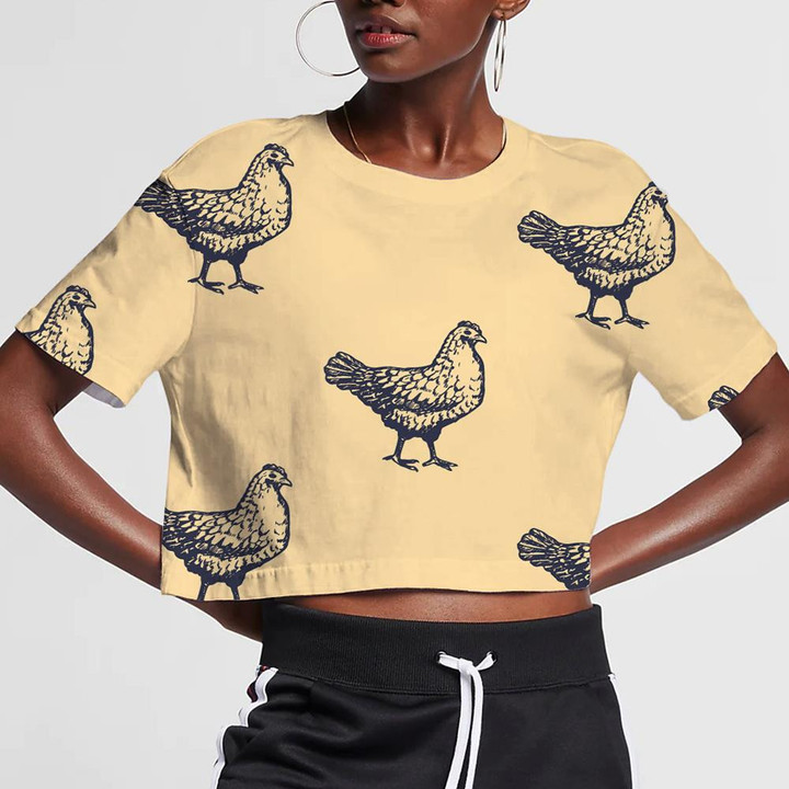 Retro Style Background With Black Chicken 3D Women's Crop Top